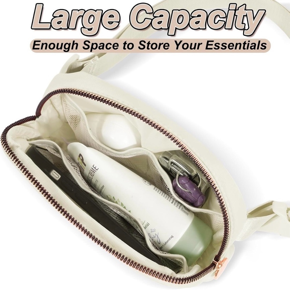 Uygafly Cream Belt Bag - Waterproof Nylon, Adjustable Strap, Letter Q initial - Picture 3 of 8